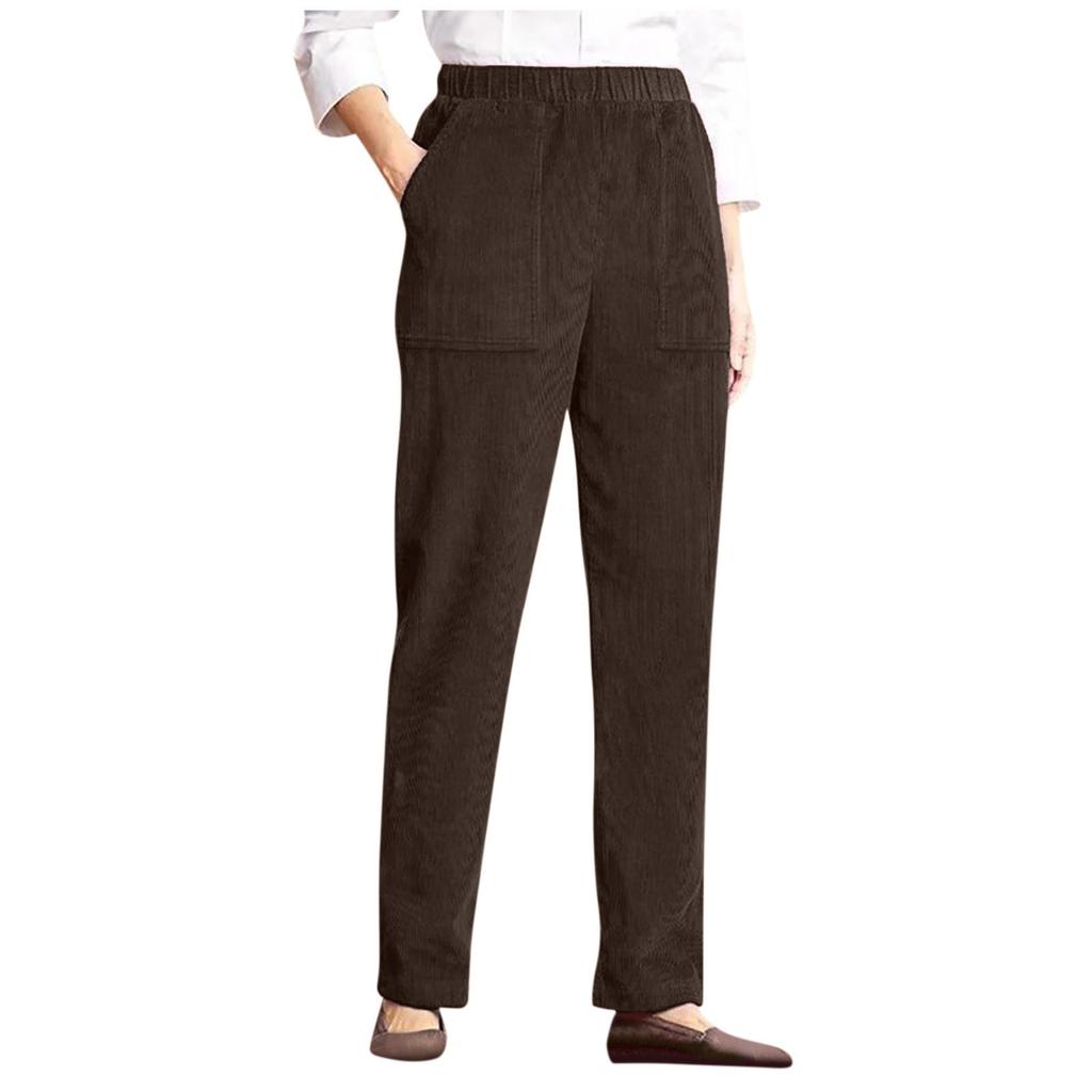 Women's Casual Colour Elastic Waist Straight Casual Pants With Pockets