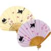 [Stylish Kimono Iroha] Cat and Butterfly Fan, Women's Fabric-Covered Fan (Yellow)