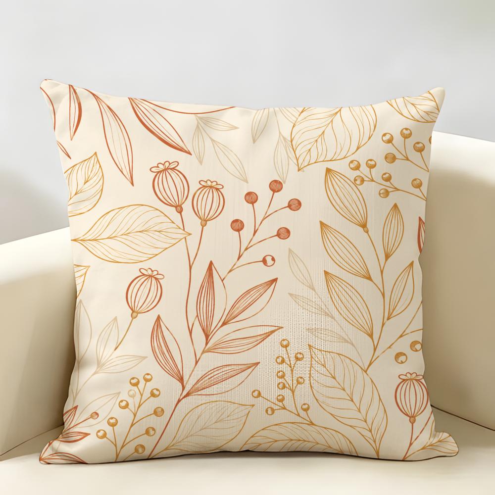 Neutral Line Leaf Botanical Cushion Cover Durable Hypoallergenic Organic Linen Short Pillow Cover Washable