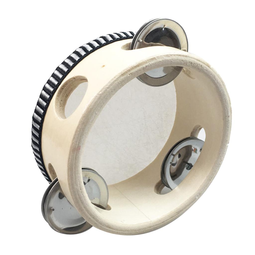 Wooden Handheld Tambourine Educational Portable Clear Sound Percussion Tambourine Drum for Performance 8in