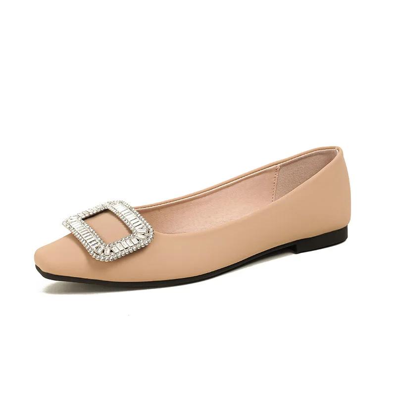 Fashion Women's High Heels Rhinestone Square Buckle 2024 New Flat Sole Single Shoe Large Size Women's Shoes 41-43