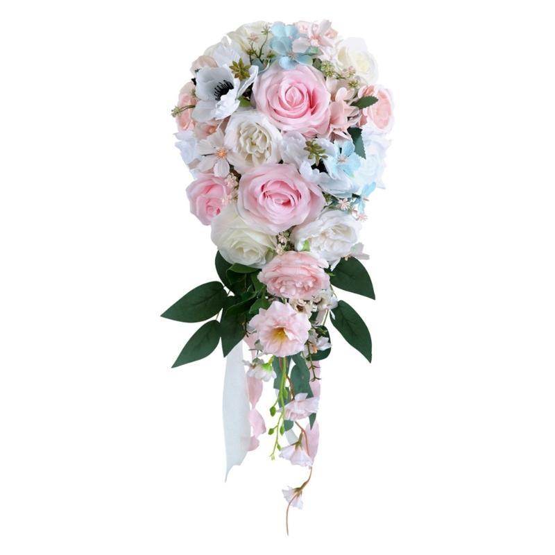 K1AE Wedding Cascading Bouquet Bride Bridal Bouquet Props Pink Theme Wedding