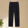 Mom's Summer Ice Silk Elastic Waist Straight-Leg Casual Pants - Chinese Style, Loose Fit for Middle-Aged & Elderly Women