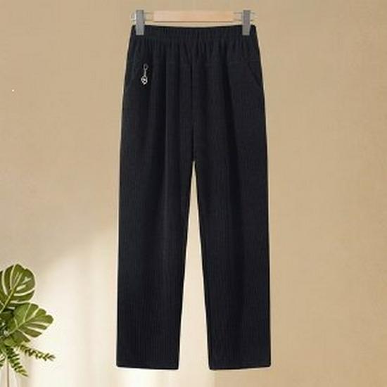 

Mom s Summer Ice Silk Elastic Waist Straight-Leg Casual Pants - Chinese Style, Loose Fit for Middle-Aged & Elderly Women 2XL чорний