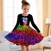 Girl Casual 3D Unicorn Pattern Print Round Neck Long Sleeve Dress Kid Princess Dress