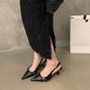 Temperament black patent leather pointed head bag head empty sandals women 2025 new spring and autumn stiletto high heels single shoes women