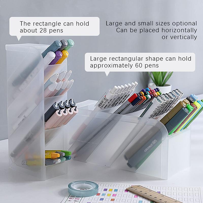 Desktop Transparent Frosted Pen Holder Inclined Makeup Brush Lipstick Storage Box Multi-Functional Stationery Storage Box