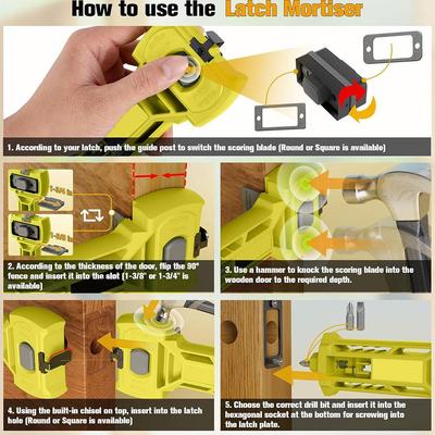 Door Latch Kit for Accurate Scoring and Chiseling Door Installation Kit Fit for Square or Round Latch 1-3/8"or 1-3/4" Thick C5M0