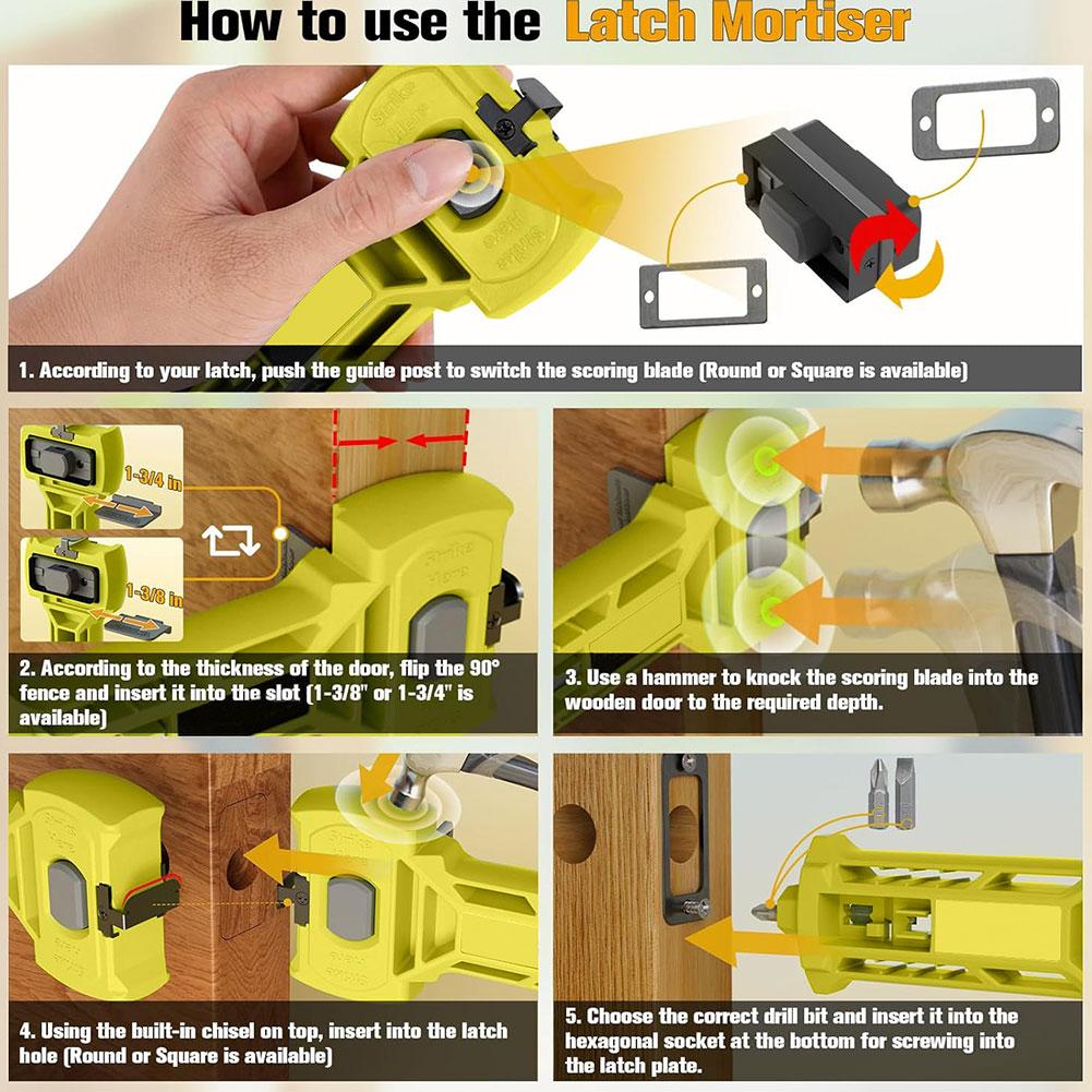 Door Latch Kit for Accurate Scoring and Chiseling Door Installation Kit Fit for Square or Round Latch 1-3/8"or 1-3/4" Thick C5M0