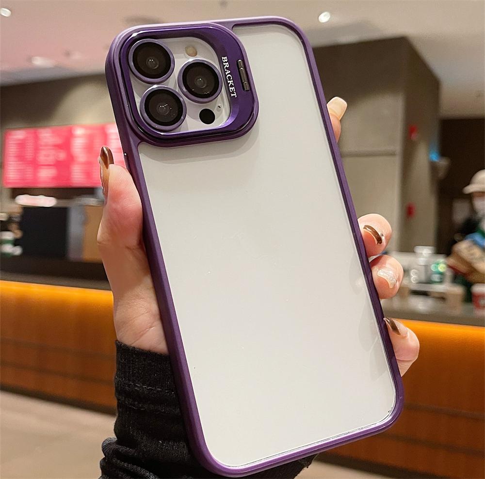 Lens Metal Ring Protector Stand Phone Cases For IPhone 16 15 14 13 12 11 Pro Max Plus Camera Glass Lens Protection Clear Cover