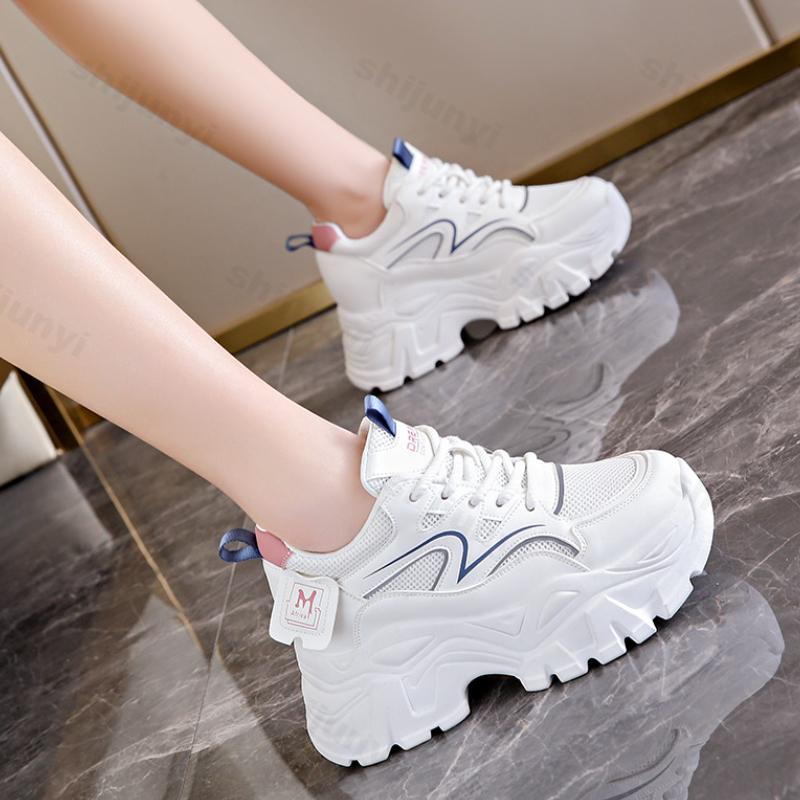 Women's Fashion Casual Lace Up Sneakes 2024 New Wedge Platform Increase Height Vulcanized Shoes Thick Soled Tennis Sneakes
