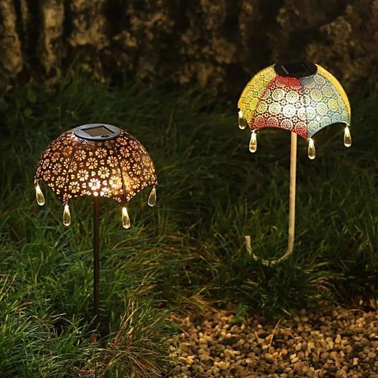Solar Light Creative Realistic Looking Shape High Waterproof Brightness Easy Installation Decorative Iron Umbrella Style