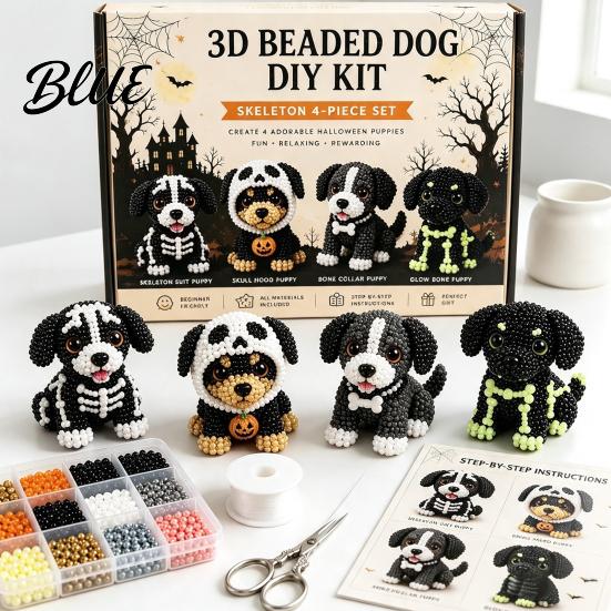 Pacchetto Creativo Tutto in Uno Cane Halloween 3D Set Artistico Fai da Te Kit Cucciolo con Perline Kit Cucciolo con Perline di Plastica Carine per Gioielli Artigianato Kit Animale Principianti Adulti Scrivania Casa