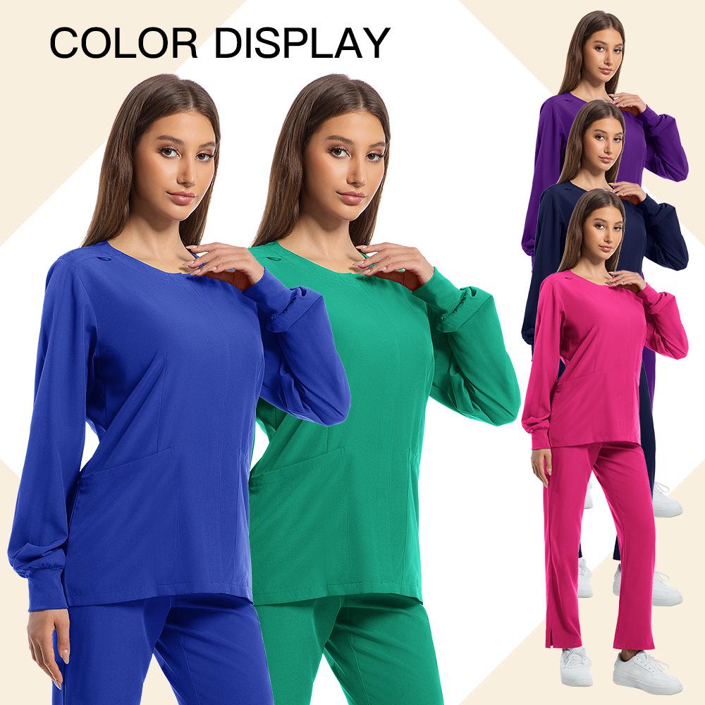 Women's Long Sleeve Stretch Scrub Set - Washable Nurse or Doctor Uniform