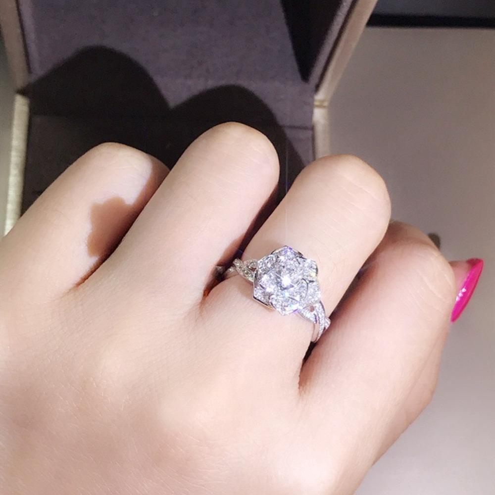 18K Rose Gold Plated Simulated Zircon Ring Rose Flower Wedding Band for Women Elegant Lady