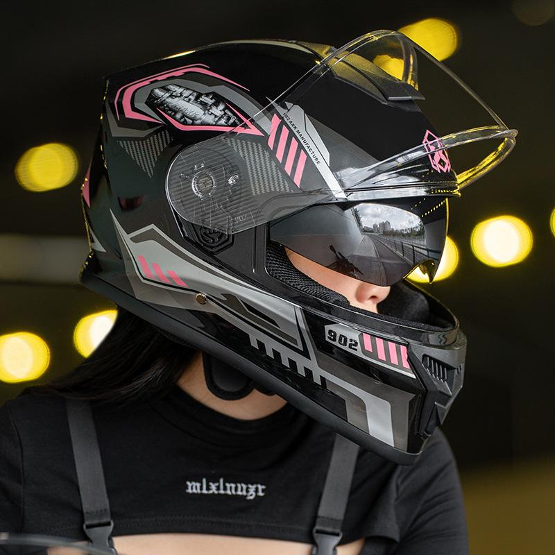 Motorcycle Helmet Men's Warm Winter Locomotive Double Lens Electric Vehicle Women's Cycling Four Seasons Full Helmet
