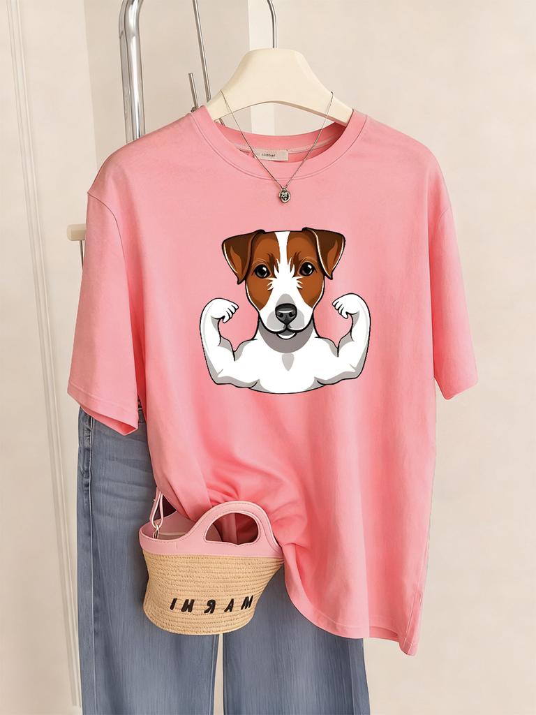 Russell Terrier Puppy Prints T-Shirt Womens Casual Comfortable T Shirts Soft Loose Short Sleeve Tops Summer O-Neck Woman Clothes