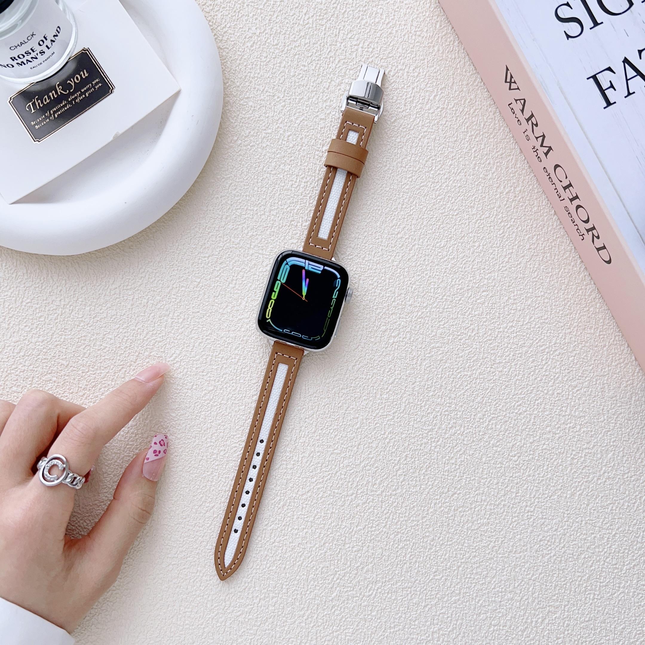 

Маленький тонкий кожаный ремешок для Apple Watch Ultra 8 7 SE 6 5 4 3 2 1, сменный браслет для часов Iwatch 38 мм/40 мм/41 мм 42 мм/44 мм/45 мм/49 мм 38mm 40mm 41mm коричневый