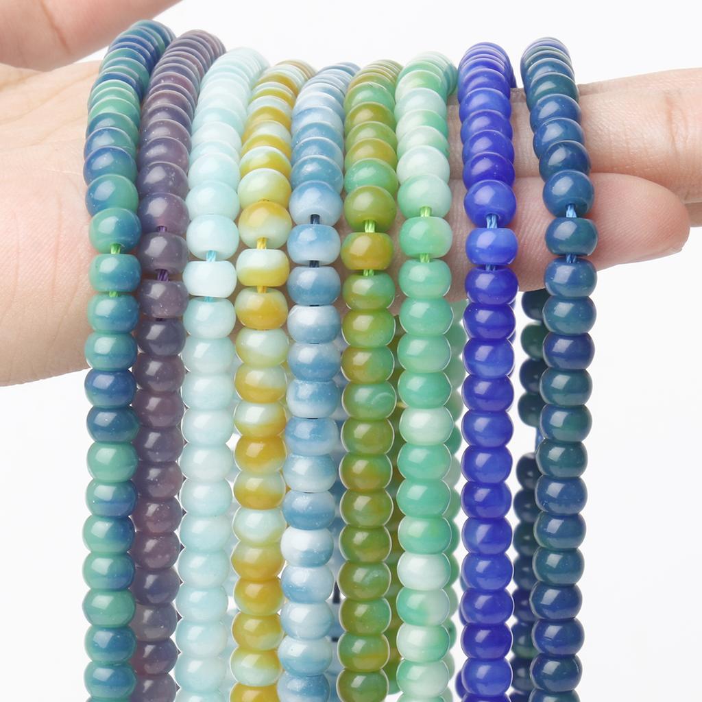 4x6mm 1pcs Natural Stone Beads Gradient Color Jades Chalcedony Abacus Loose Rondelle Beads For Jewelry Making DIY Earrings Bracelet