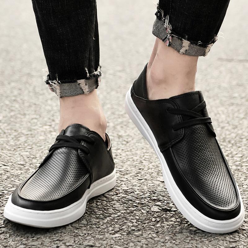 Men's fashionable simple and versatile casual leather shoes, convenient to wear round head soft sole foot casual board shoes