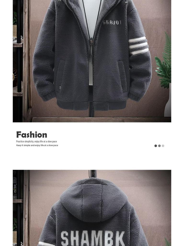 Men's Cotton-Padded Fleece Jacket for Autumn/Winter - Thick, Hong Kong Style for Teens, Boys, Junior & High School Students