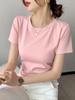 Women's Slim-Fit Pure White Cotton Round Neck Short-Sleeve T-Shirt for Spring/Summer