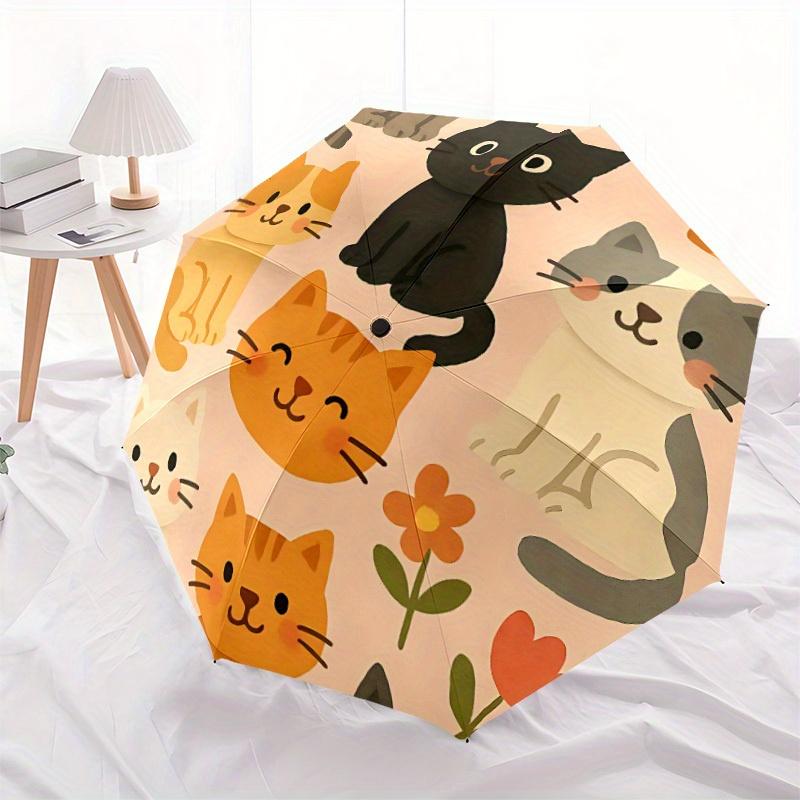 1pc Cat Floral Automatic Open/close Leisure Umbrella, 8-Rib sturdy structure, Portable Travel Umbrella, Parties, Everyday Use, 11159