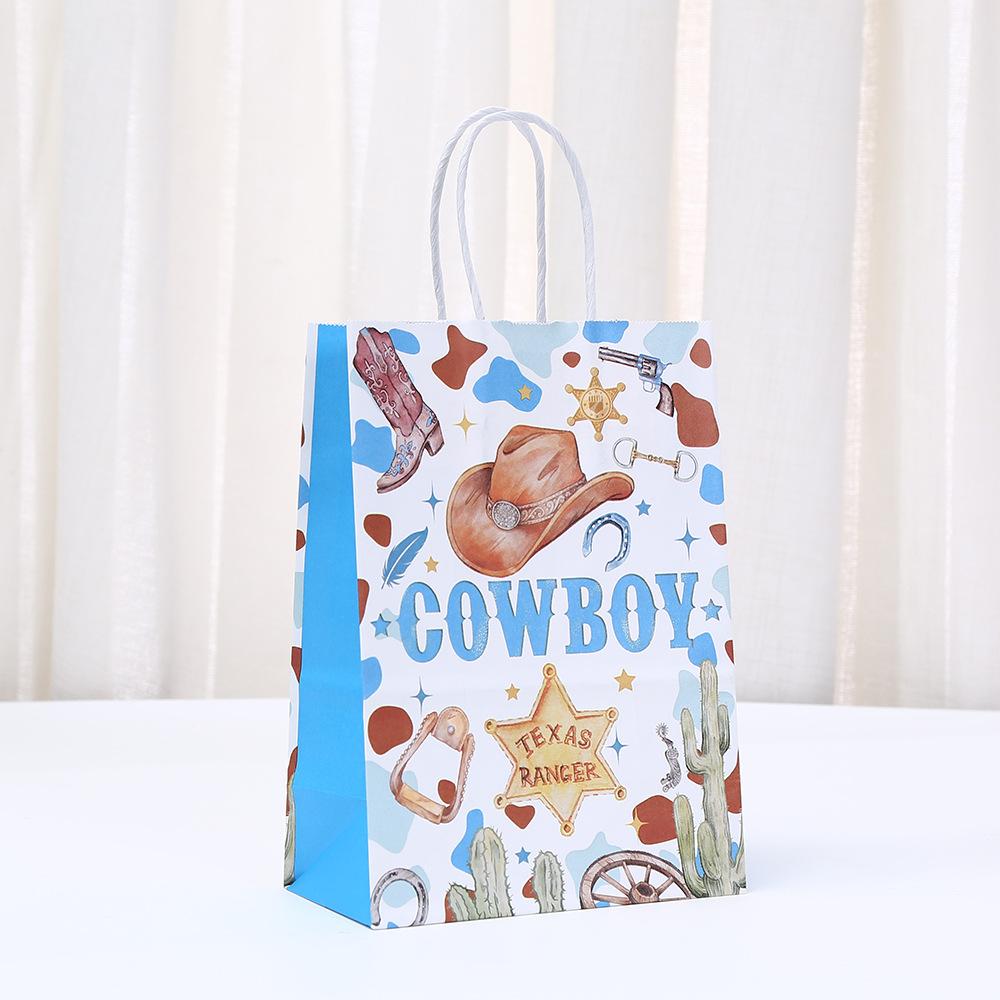 StoBag 2026 NEW Cowboy Party Paper Bag Gift Wrapping Bag for Sweets Blue Western Theme Paper Bags for Candy Baby Shower Birthday