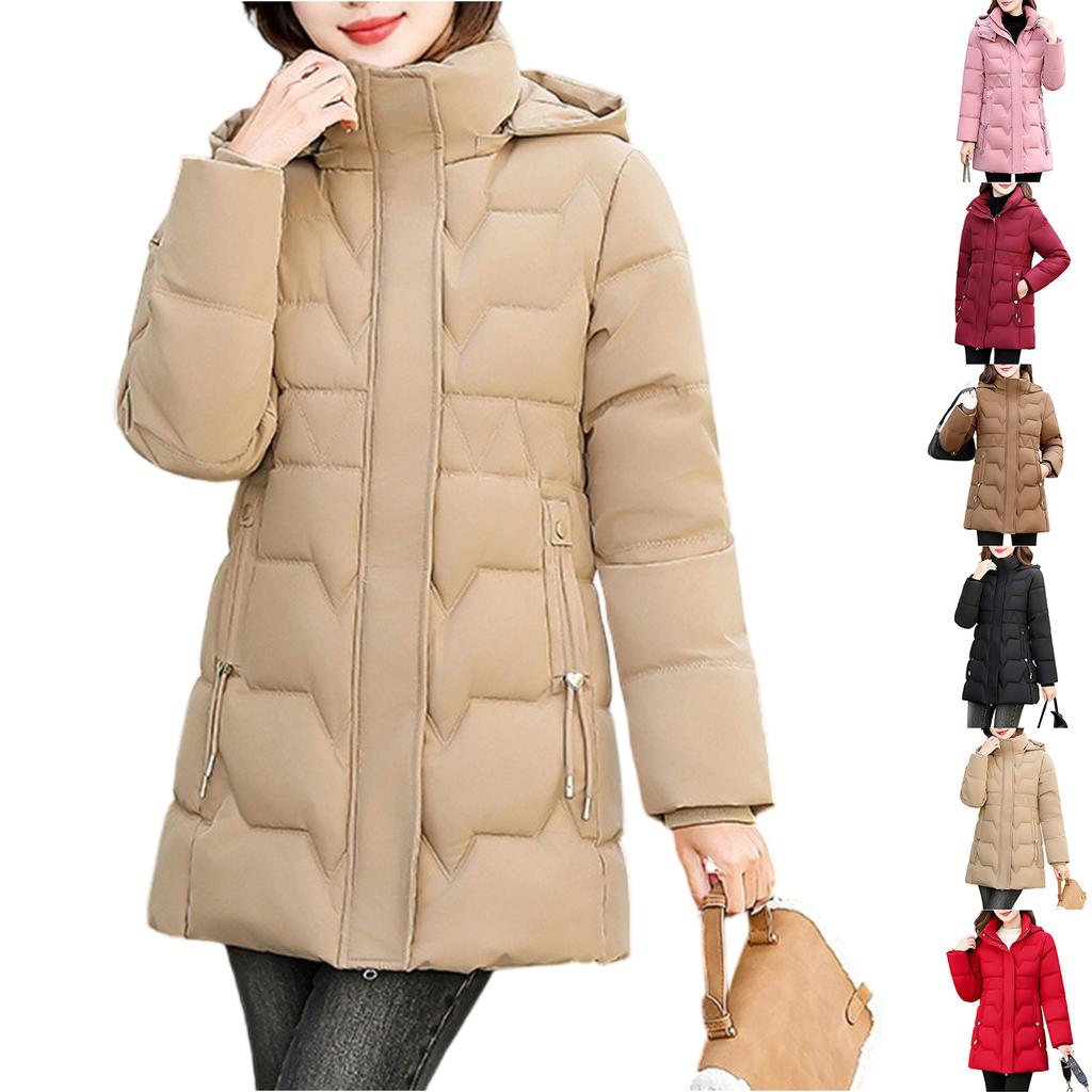Women's Hooded Coat Ladies Winter Cotton Coat Thickened Warm Jacket