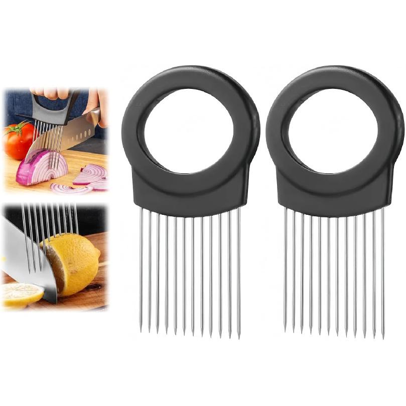 Onion Slicer, Stainless Steel Onion Holder for Slicing with Protective Case, Onion Cutter Tool for Meat Lemon Potato