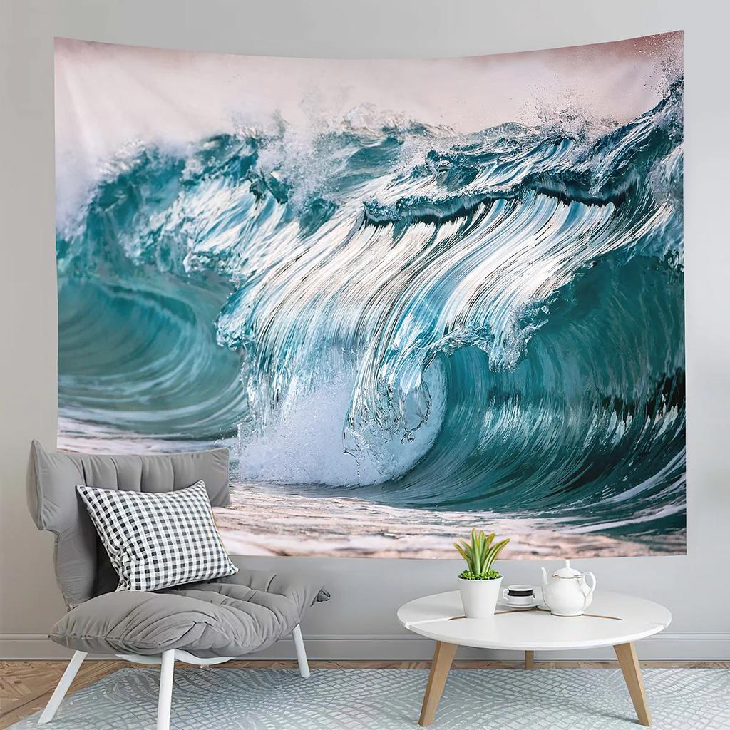 Blue Ocean Waves Tapestry Sea Sunset Scenery Tapestry Nature Art Tapestry Home Living Room Bedroom Wall Modern Art Tapestries