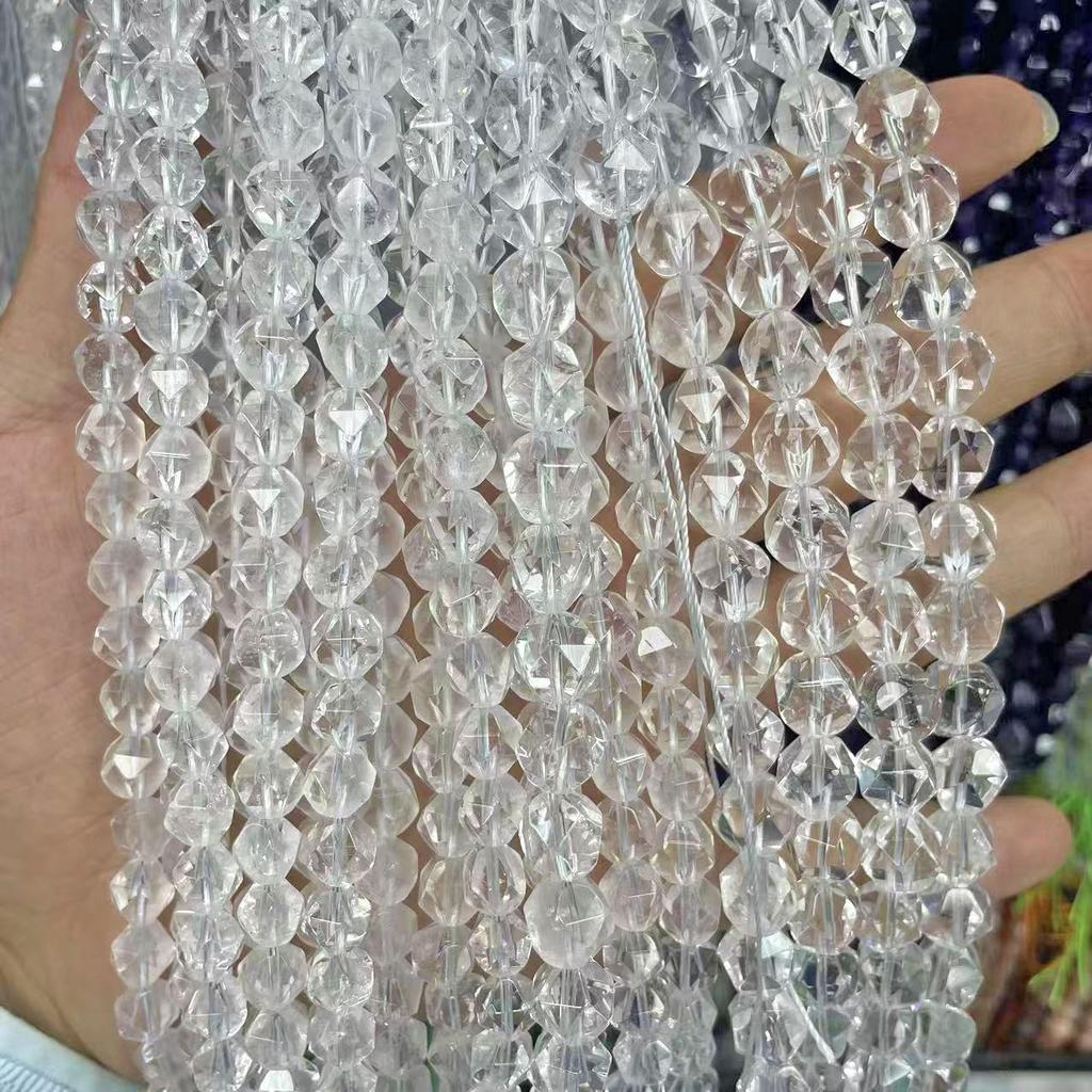 6-10mm Natürliche Weiße Kristall Runde Perlen mit Facettenschliff für Handgemachten DIY Schmuck