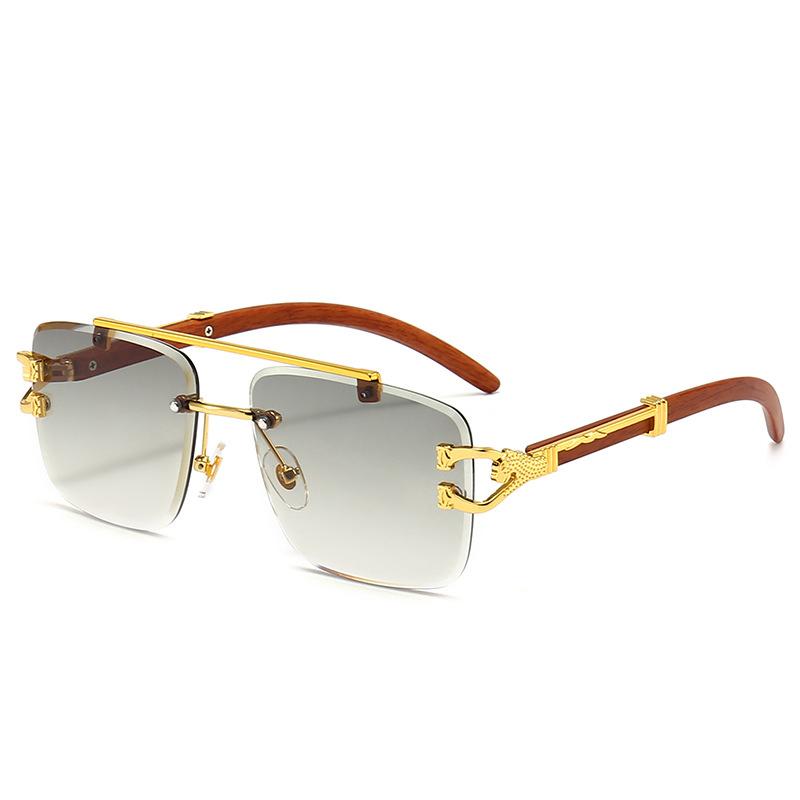 Lunettes de Soleil Carrées Sans Monture Style Vintage Classique Tête de Léopard Mode Hommes Femmes Marque de Luxe Designer Lunettes de Soleil