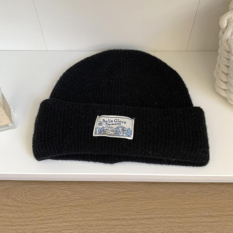 Big head circumference hat Thickened solid color knitted hat Dome wool hat Warm ear protector Cold hat