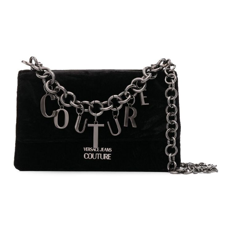 Versace Jeans Couture Logo Pendant Chain Decorated Pleated Design Fabric Shoulder Bag Women shoulder bag Black 73VA4BC1-ZS115-899 Basic Set BagDust Bag 22860₽