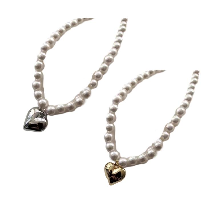 Artificial Pearls Necklaces Neck Jewelry Heart Pendant Necklaces CCB Material
