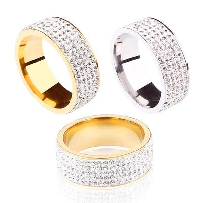 European & American Style Titanium Steel Five-Row Diamond Ring - High-End Stainless Steel Jewelry