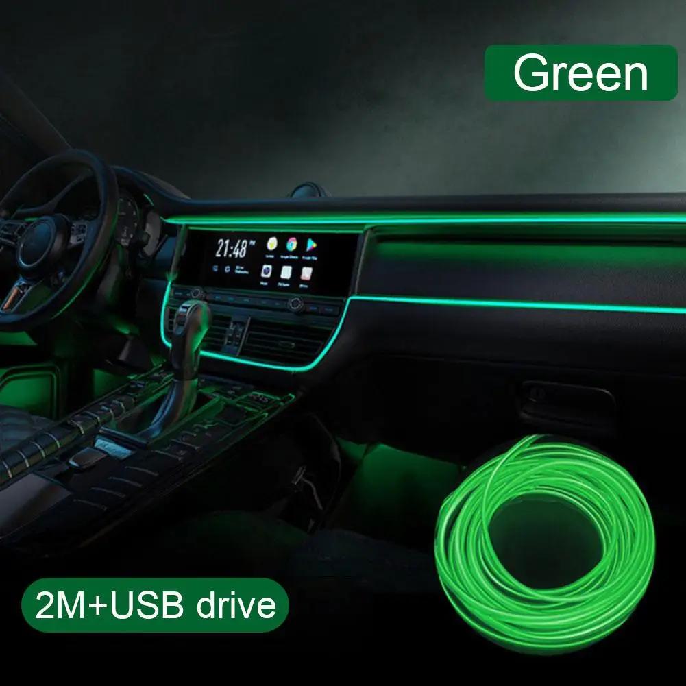 2m Car Interior Atmosphere Lighting LED Strip 5V DIY Line USB Light Cold Auto Lamp EL Tube Decoration Ambient Flexible With S9X1