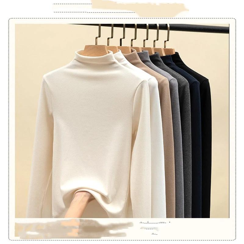 Ladies' Autumn And Winter Warm Inner Half High Neck Base Shirt