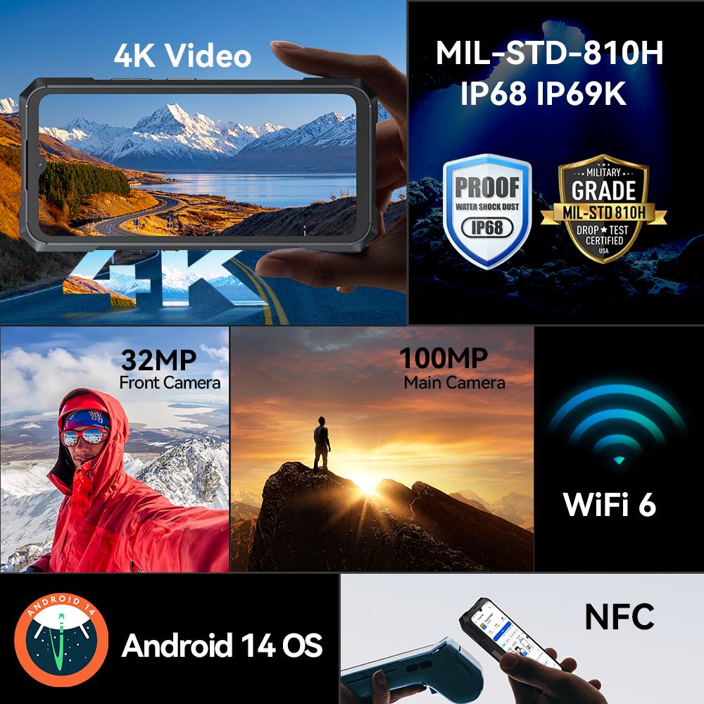 Cubot KINGKONG X, Rugged Smartphone 5G, MTK Dimensity 7050, 16GB RAM 256/512GB ROM, 10200mAh Battery, 6.583" FHD+120Hz Screen, NFC, WiFi 6
