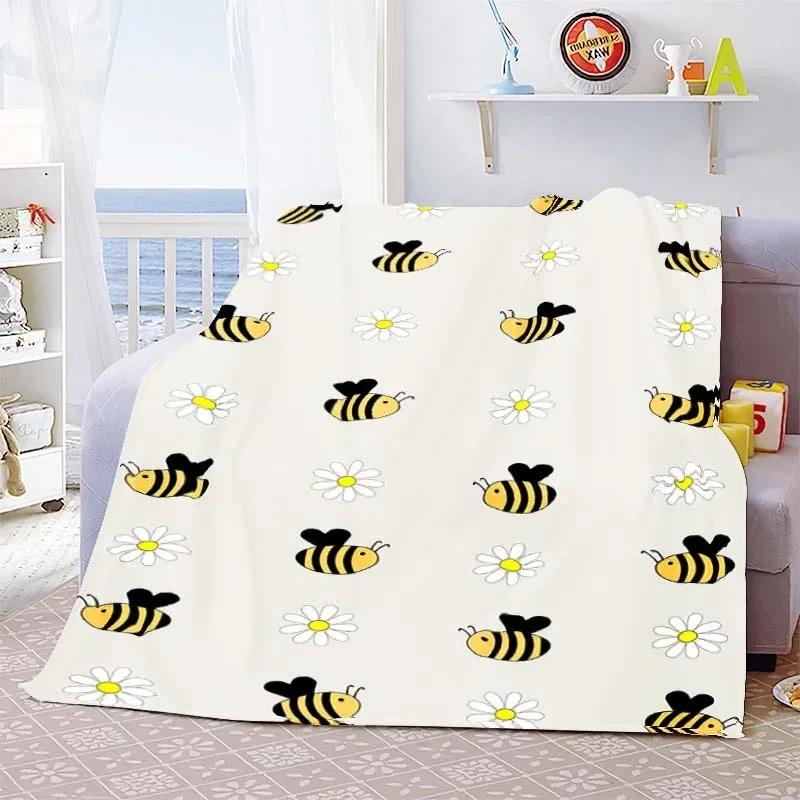 Bee Animal Insect Cute Pattern Flannel Throw Blanket Super Lightweight Comfortable Soft Warm Blanket Decor Kids Teen Travel Gift 100cmx150cm