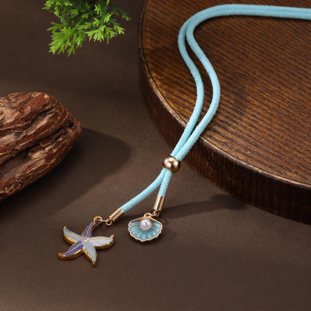 New enamel geometric starfish velvet long pendant for women's simple and versatile starfish long necklace