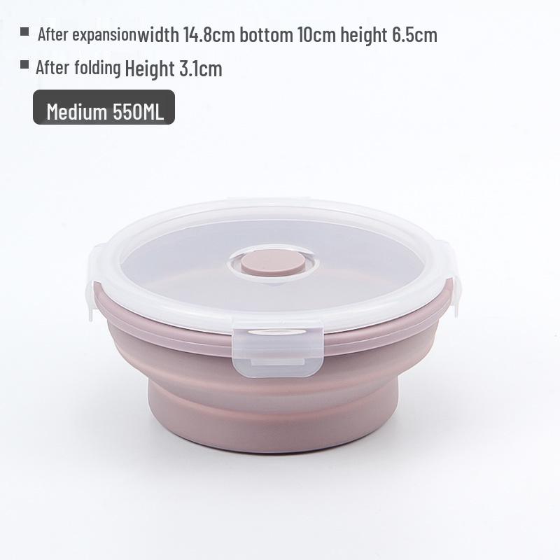 Silicone Collapsible Lunch Box - Round Food Storage Container for Outdoor Picnic or Travel.