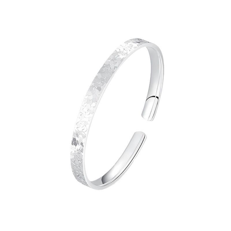 Zuyin 9999 Broken Ice and Ice Silver Bracelet, Female Open Push Pull Smooth Finish, Fine Craftsmanship Broken Ice Push Pull Pure Silver Bracelet