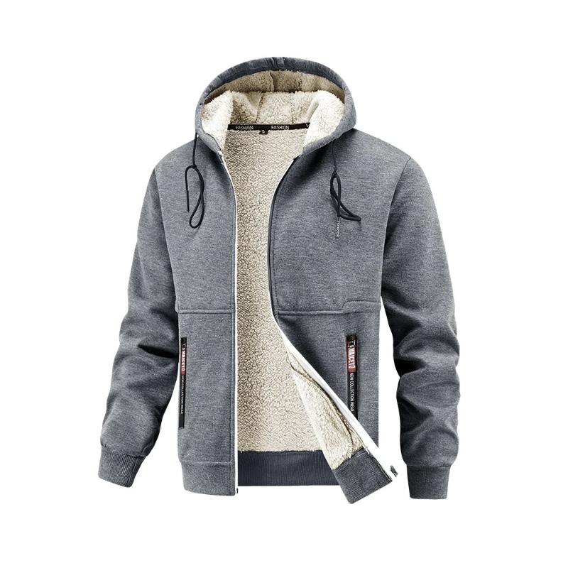 European Winter Lamb Fleece Thick Coat Men's Outdoor Sports and Leisure Thick Hooded Jacket Top