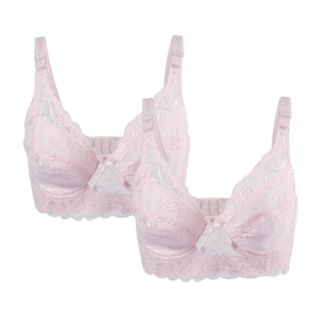 

uxcell Full Cup Floral Lace Bra with Breathable Light Size Women s Underwire, 2-Piece Set, Pink, 40/90 = 85B/C