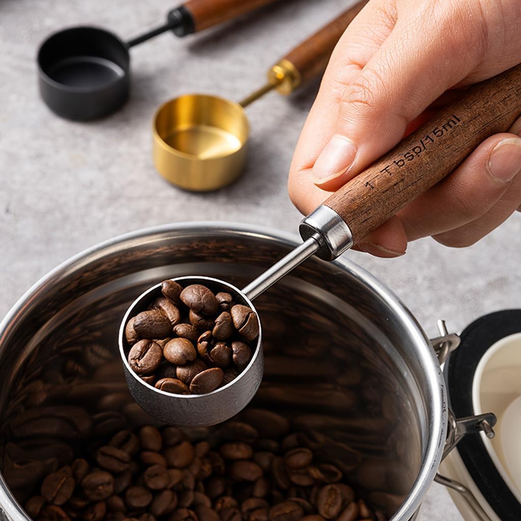 Wooden Handle Coffee Scoop 15ml Stainless Steel Measuring Spoon for Coffee Tea Baking Powder and Kitchen Use