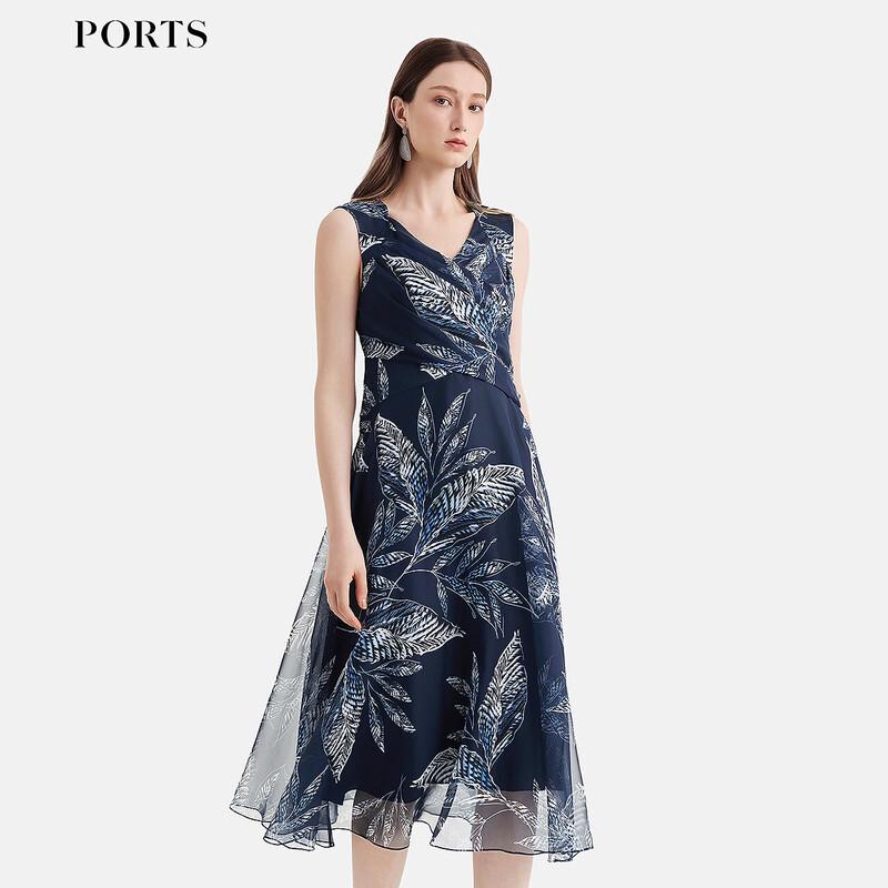 

PORTS Women s Indigo Print V-Neck A-Line Midi Dress 4