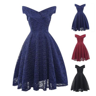 Sommerkleid mit großem Saum, fabelhafte enge Taille, elegante Spitze mit V-Ausschnitt, Abendpartykleid, Damenbekleidung
