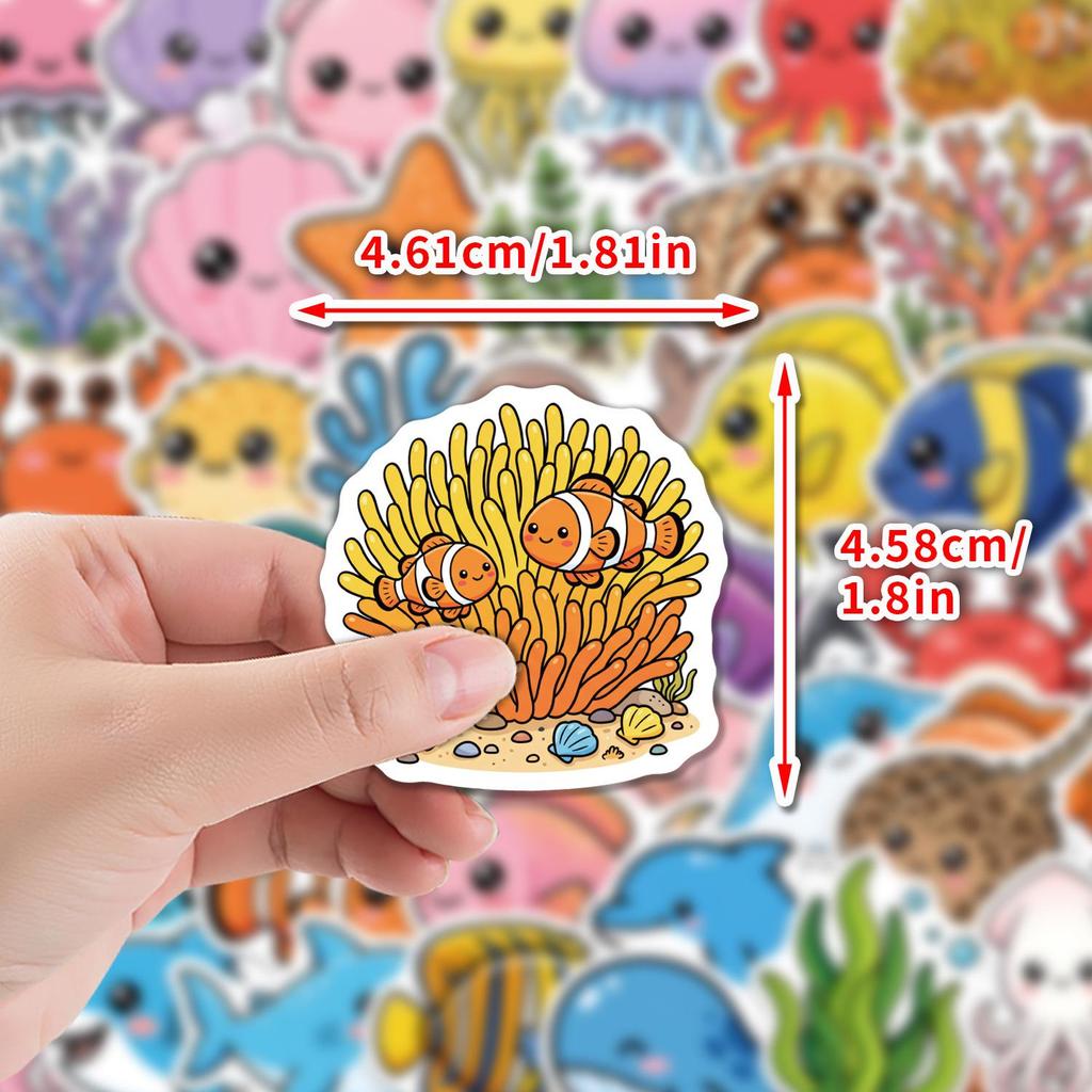 50 Cute Ocean Creature Doodle Waterproof Stickers for Phones